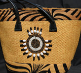Maasai Tote Handbag with leather handle - Camel