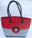 Maasai Tote Handbag with leather handle - Red, Blue