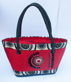 Maasai Tote Handbag with leather handle - Red, Blue