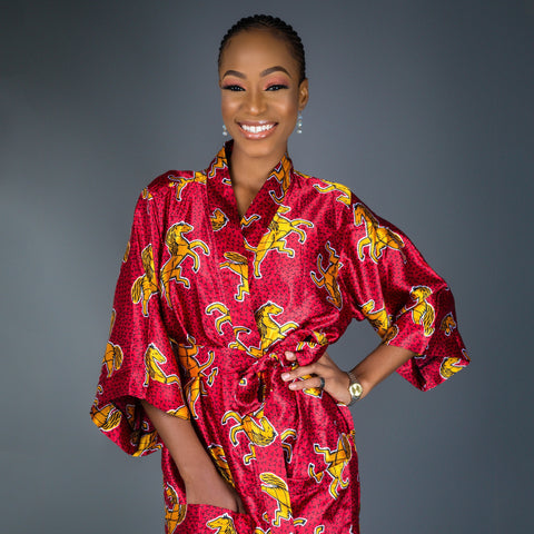 Bridesmaids Dressing Robes made with Satin Ankara Print Fabric