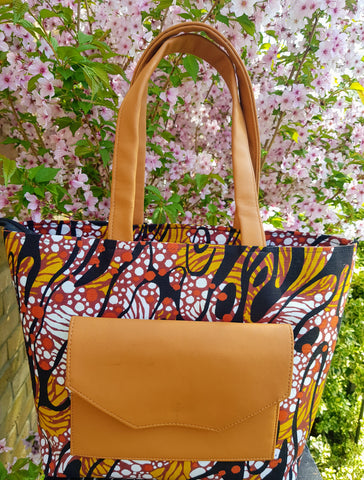 Ankara Print and Faux Leather Tote  Handbags