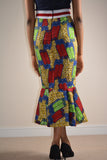 High Waist Flared Pencil Midi Skirt - Ankara Print Fabric