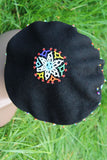 Wool Beret embellished with Beads - Red & Black