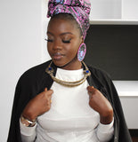 Tie and Dye (Adiré) Cotton/ Tie and Dye Patterned Ankara Headwraps with XL Stud Earring set.