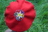 Wool Beret embellished with Beads - Red & Black