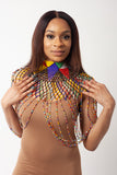 Beaded Turtleneck Shawl - Black and Multicolours (Muted)