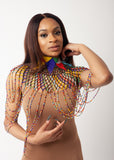 Beaded Turtleneck Shawl - Black and Multicolours (Muted)