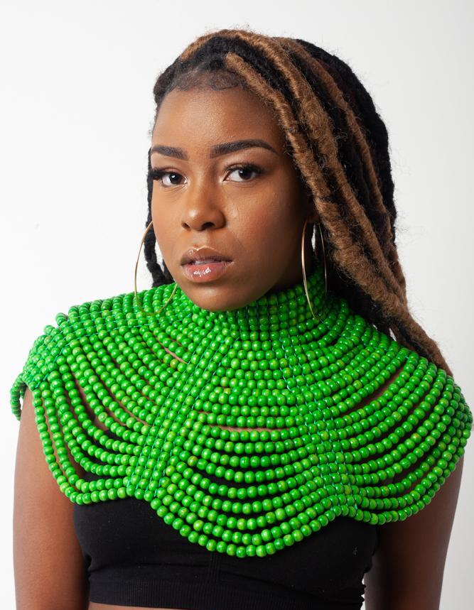 Queen Nandi Collection - Shoulder Jewellery made with wooden beads - Green