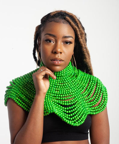 Queen Nandi Collection - Shoulder Jewellery made with wooden beads - Green