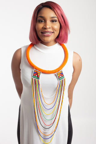 Zulu Hoop and Layered Necklace with Earrings Set- Five colours