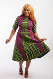 Midi Flared Ankara Dress embellished with rhinestone.