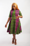 Midi Flared Ankara Dress embellished with rhinestone.