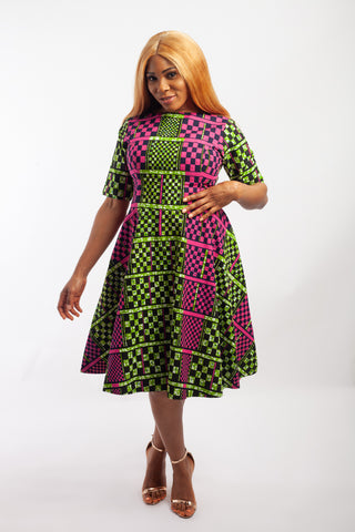 Midi Flared Ankara Dress embellished with rhinestone.