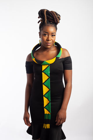 Isigolwani Neck Ring and Hoop - Black/Yellow/ Green)