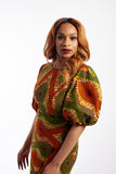 Puff sleeve Ankara Dress embellished with Rhinestones