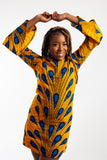 Mini Ankara Dress with bell sleeves embellished with Rhinestones