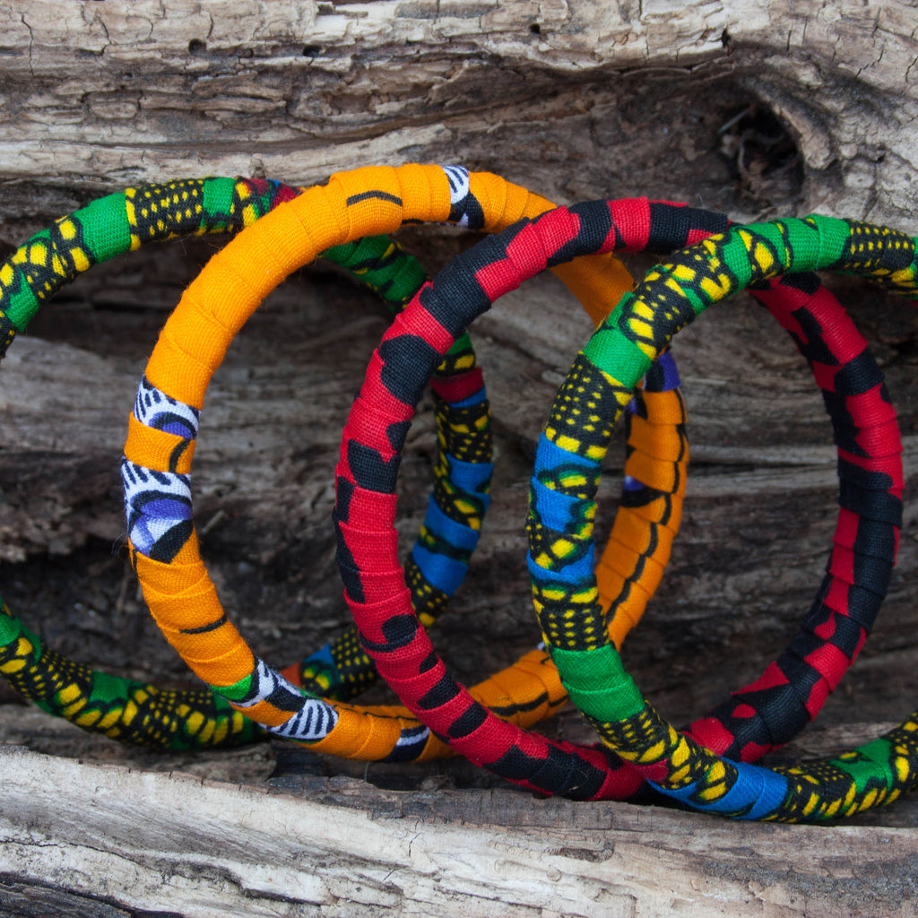 Wooden bangles made with ankara fabric