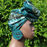 Tie and Dye (Adiré) Cotton/ Tie and Dye Patterned Ankara Headwraps with XL Stud Earring set.