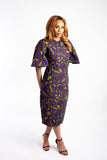 Purple Ankara Midi Dress embellished with Rhinestones