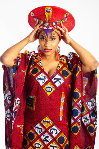 XL Bespoke Zulu Hat (Isicholo) - Embellished with beads (SALE).