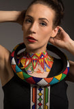 Isigolwani (neck ring) with beaded tie necklace (Torso/ Thigh length) - Multicoloured