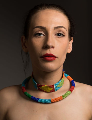 Multicoloured Choker and Strand Necklace Set