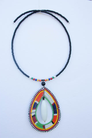 Maasai bib necklace with glass earring set