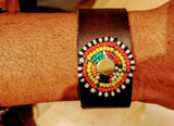 Leather Bracelet with Maasai beads in circular pattern.